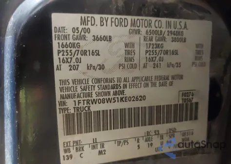 2001 Ford F-150 King Ranch Edition/Lariat/Xlt z USA, uszkodzony, nr VIN 1FTRW08W51KE02620